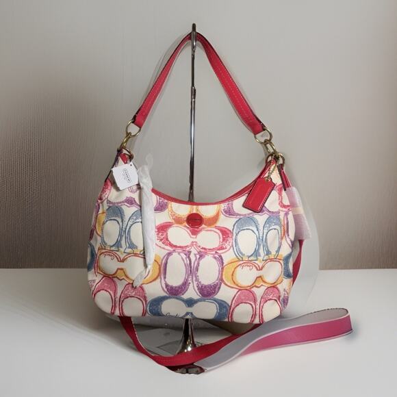 NWT Rare find Coach F21915 Scribble Print Canvas Hobo Multicolor Signature C - Picture 2 of 11